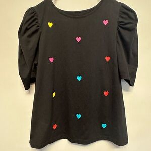 Black Top with Colorful Heart Accents Size 4